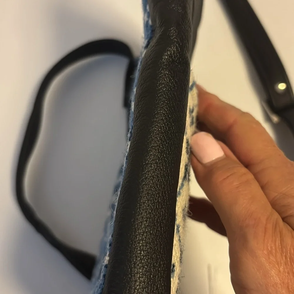 JONES AND GINGER RECYCLED AND RELOVED CROSSBODY BAG NAVY BLUE VEGAN LEATHER